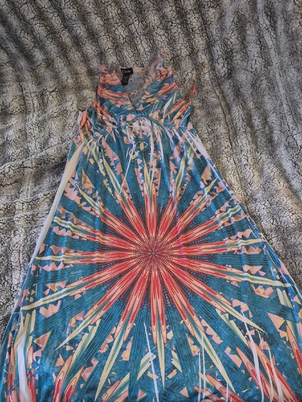 Chesley 🖤 Teal & Coral Starburst Maxi Dress (682)